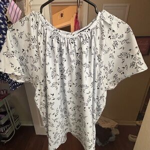 Floral Print Women's Powder Blue Top - White and Black Designs
